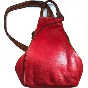 Clarks genuine leather cheery red convertible backpack/crossbody bag LIKE NEW